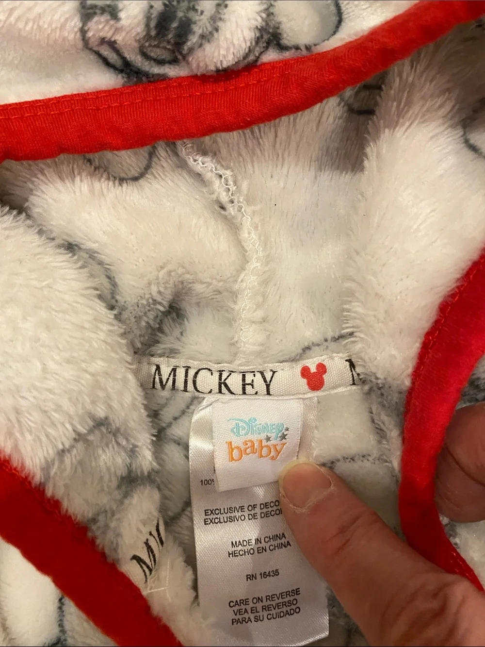 Disney Baby Mickey Mouse Plush Hooded Robe for Bath or Swim 3/6 months